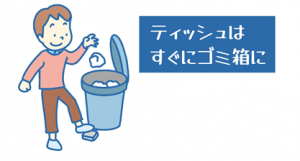 ティッシュはごみ箱へ